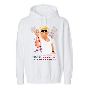 Merica Trump Outfits Glasses Firework 4th Of July Don Drunk Funny Gift Garment-Dyed Fleece Hoodie