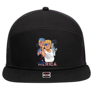 Merica Trump Outfits GlassesFirework 4th Of July Don Drunk 7 Panel Mesh Trucker Snapback Hat