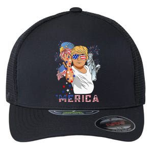 Merica Trump Outfits GlassesFirework 4th Of July Don Drunk Flexfit Unipanel Trucker Cap