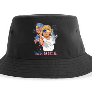 Merica Trump Outfits GlassesFirework 4th Of July Don Drunk Sustainable Bucket Hat