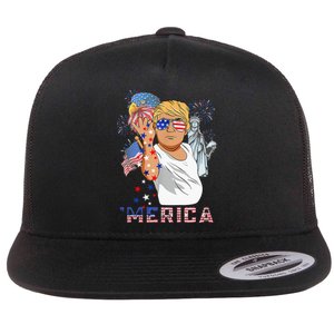 Merica Trump Outfits GlassesFirework 4th Of July Don Drunk Flat Bill Trucker Hat