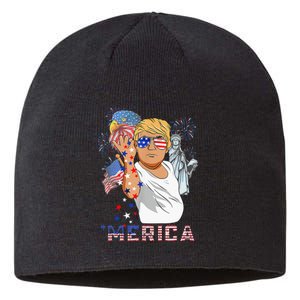 Merica Trump Outfits GlassesFirework 4th Of July Don Drunk Sustainable Beanie