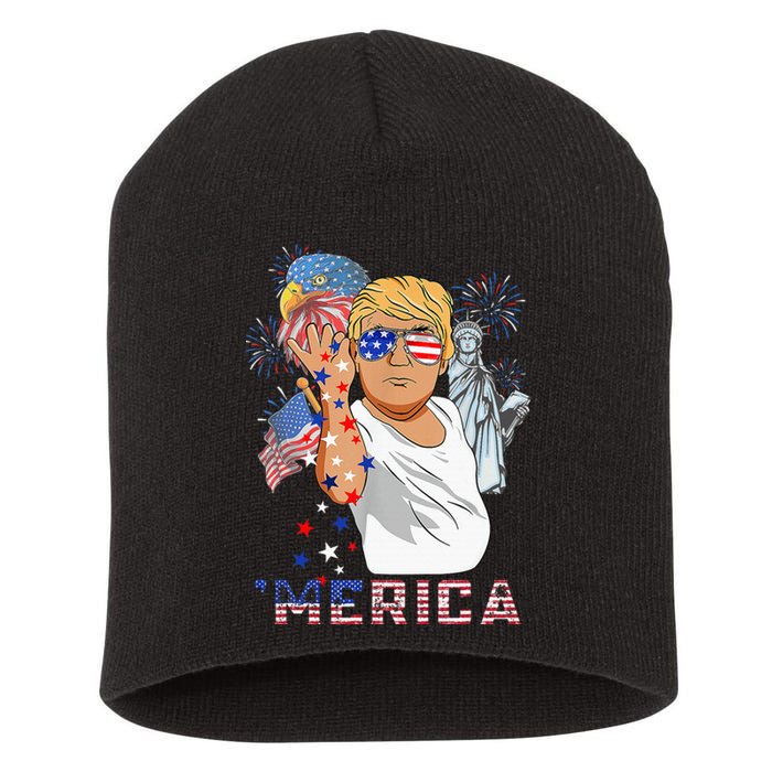 Merica Trump Outfits GlassesFirework 4th Of July Don Drunk Short Acrylic Beanie