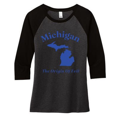 Michigan The Origin Of Evil Women's Tri-Blend 3/4-Sleeve Raglan Shirt