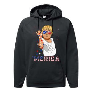 Merica Trump Outfits GlassesFirework 4th Of July Don Drunk Performance Fleece Hoodie