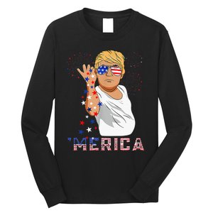 Merica Trump Outfits GlassesFirework 4th Of July Don Drunk Long Sleeve Shirt