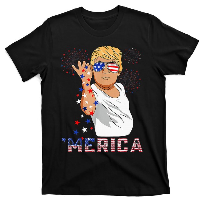 Merica Trump Outfits GlassesFirework 4th Of July Don Drunk T-Shirt