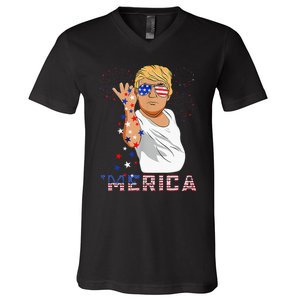 Merica Trump Outfits GlassesFirework 4th Of July Don Drunk V-Neck T-Shirt