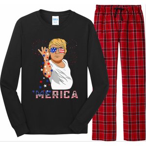 Merica Trump Outfits GlassesFirework 4th Of July Don Drunk Long Sleeve Pajama Set