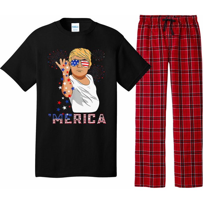 Merica Trump Outfits GlassesFirework 4th Of July Don Drunk Pajama Set