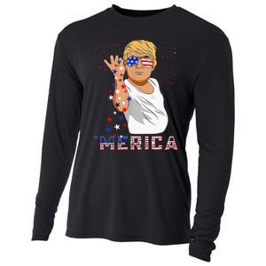 Merica Trump Outfits GlassesFirework 4th Of July Don Drunk Cooling Performance Long Sleeve Crew