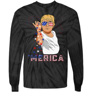 Merica Trump Outfits GlassesFirework 4th Of July Don Drunk Tie-Dye Long Sleeve Shirt