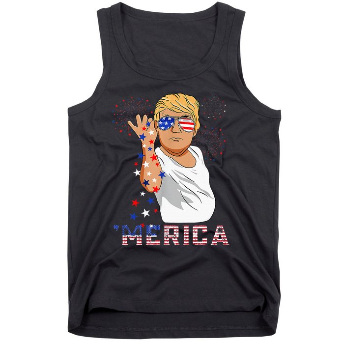 Merica Trump Outfits GlassesFirework 4th Of July Don Drunk Tank Top