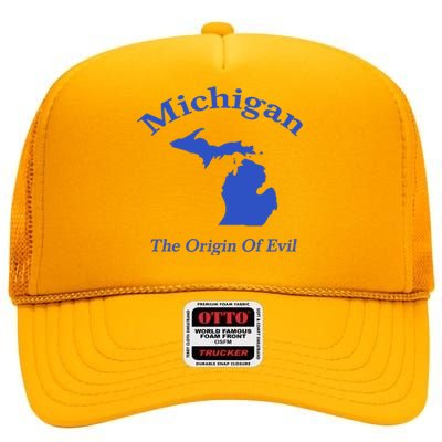 Michigan The Origin Of Evil High Crown Mesh Back Trucker Hat