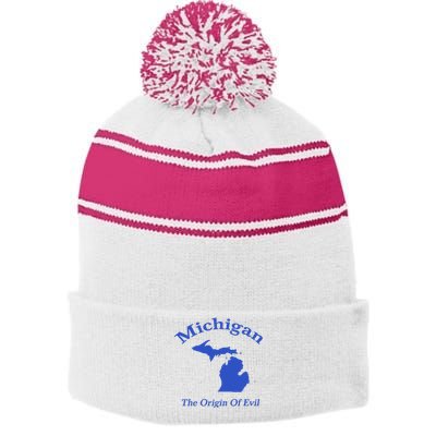 Michigan The Origin Of Evil Stripe Pom Pom Beanie