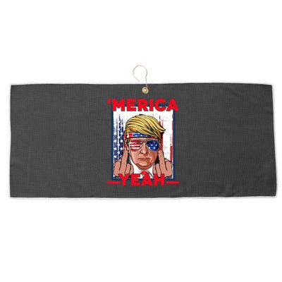 Merica Trump Outfits Don Drunk Donald Drunk 4th Of July Funny Gift Large Microfiber Waffle Golf Towel