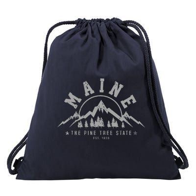 Maine The Pine Tree State Est 1820 Vintage Mountains Gift Drawstring Bag