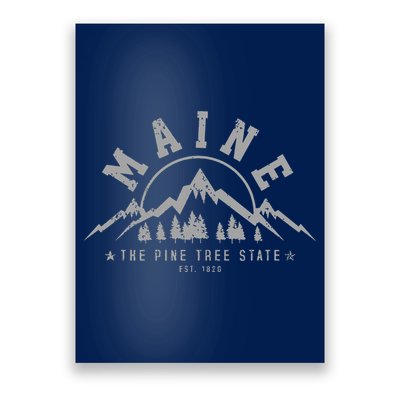 Maine The Pine Tree State Est 1820 Vintage Mountains Gift Poster