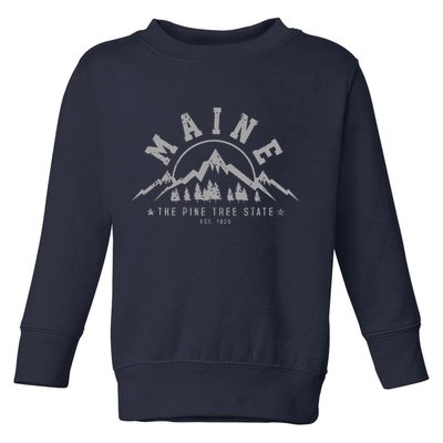 Maine The Pine Tree State Est 1820 Vintage Mountains Gift Toddler Sweatshirt