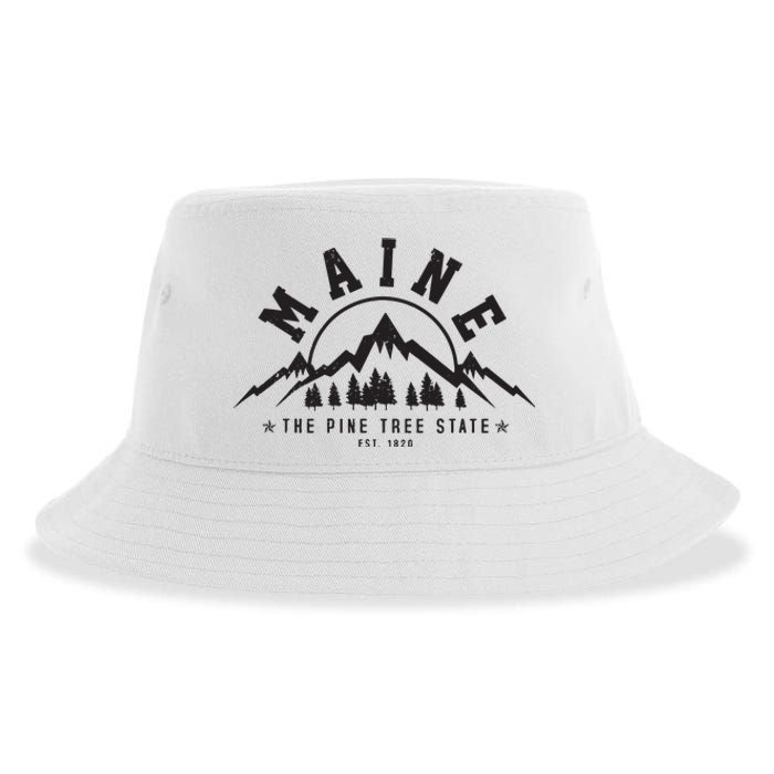 Maine The Pine Tree State Est 1820 Vintage Mountains Gift Sustainable Bucket Hat