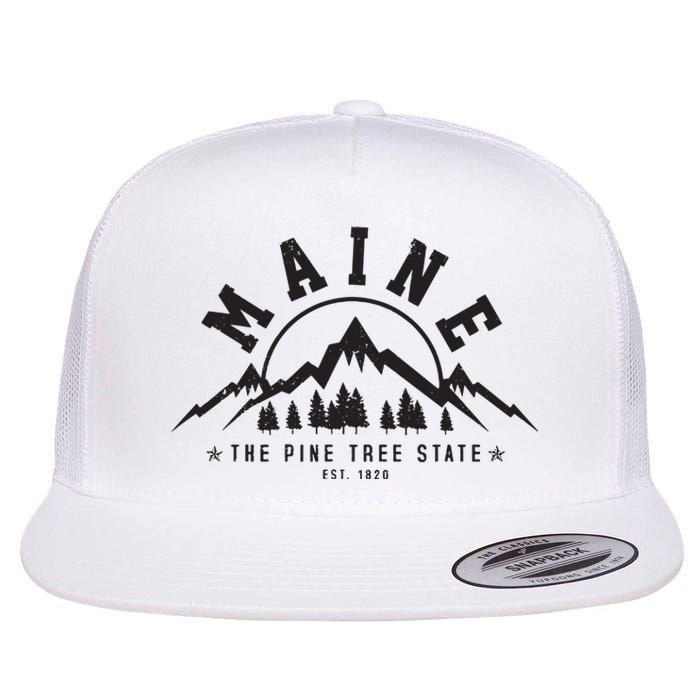 Maine The Pine Tree State Est 1820 Vintage Mountains Gift Flat Bill Trucker Hat