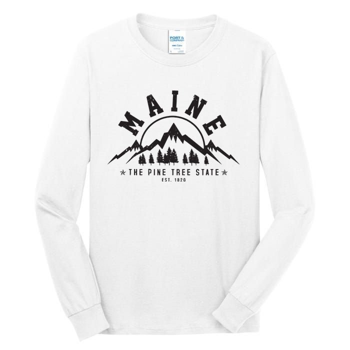 Maine The Pine Tree State Est 1820 Vintage Mountains Gift Tall Long Sleeve T-Shirt