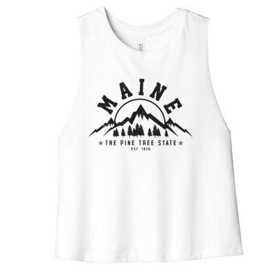 Maine The Pine Tree State Est 1820 Vintage Mountains Gift Women's Racerback Cropped Tank