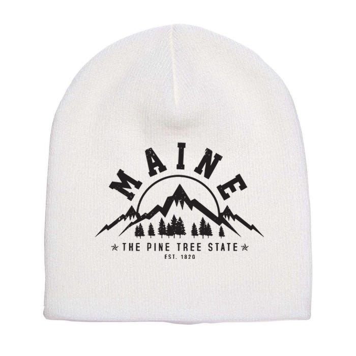 Maine The Pine Tree State Est 1820 Vintage Mountains Gift Short Acrylic Beanie