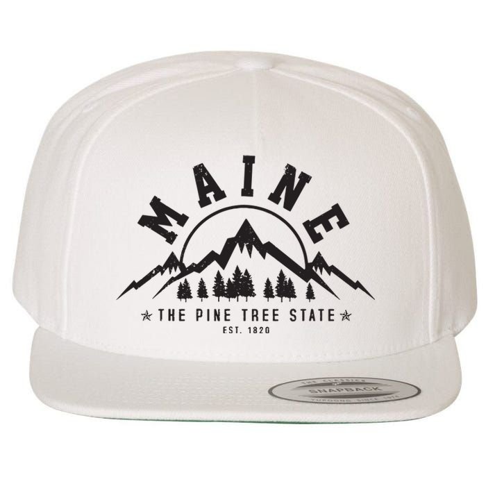 Maine The Pine Tree State Est 1820 Vintage Mountains Gift Wool Snapback Cap