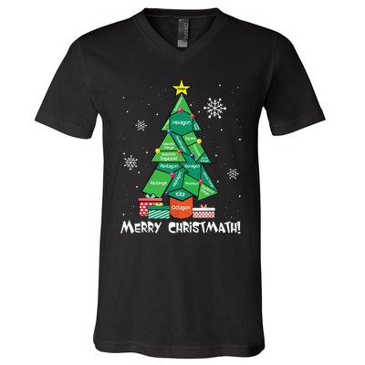 Math Teacher Polygon Christmas Tree Geometry Merry Christmas V-Neck T-Shirt