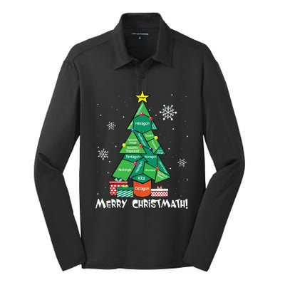 Math Teacher Polygon Christmas Tree Geometry Merry Christmas Silk Touch Performance Long Sleeve Polo