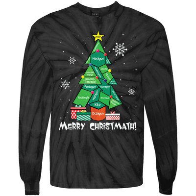 Math Teacher Polygon Christmas Tree Geometry Merry Christmas Tie-Dye Long Sleeve Shirt