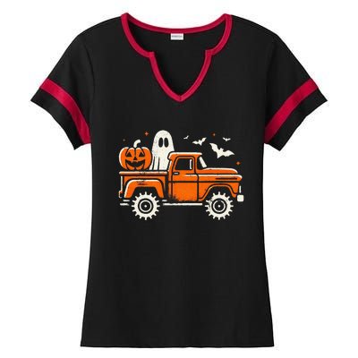 Monster Truck Pumpkin Ghost Halloween Gift Ladies Halftime Notch Neck Tee