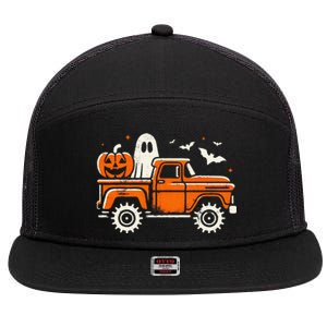 Monster Truck Pumpkin Ghost Halloween Gift 7 Panel Mesh Trucker Snapback Hat