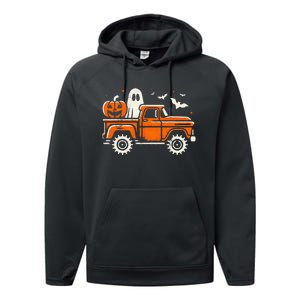 Monster Truck Pumpkin Ghost Halloween Gift Performance Fleece Hoodie