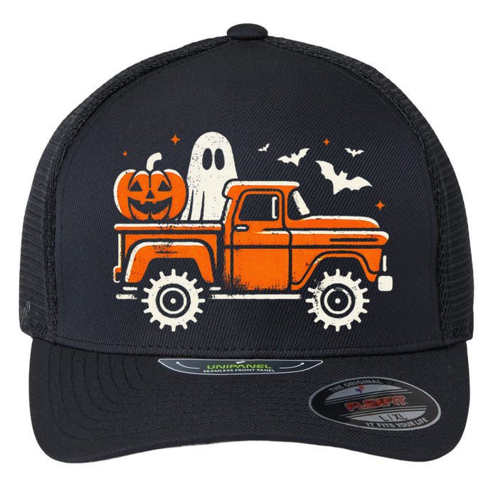 Monster Truck Pumpkin Ghost Halloween Gift Flexfit Unipanel Trucker Cap