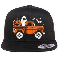 Monster Truck Pumpkin Ghost Halloween Gift Flat Bill Trucker Hat