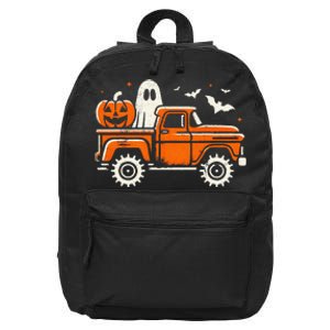 Monster Truck Pumpkin Ghost Halloween Gift 16 in Basic Backpack