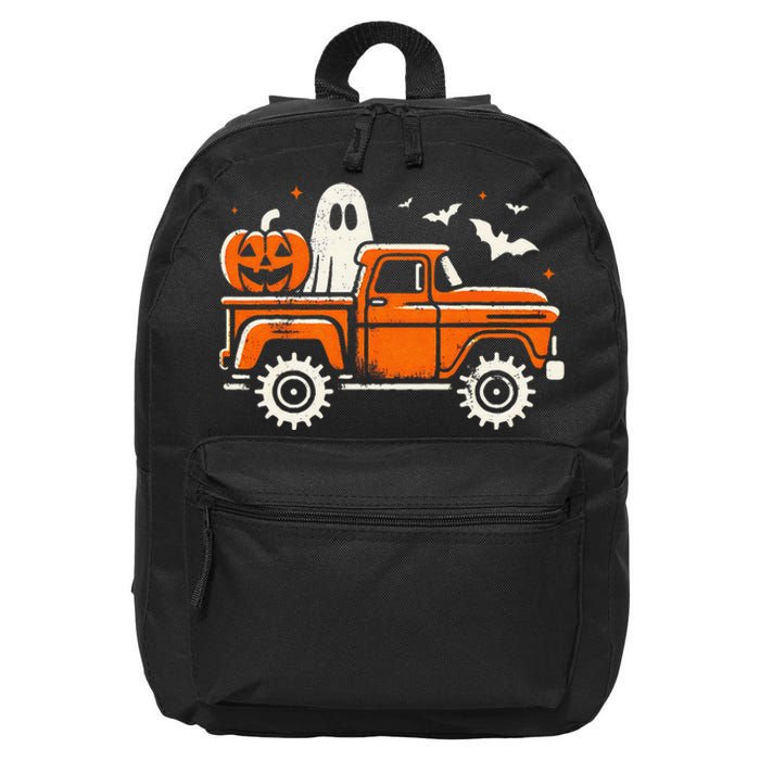 Monster Truck Pumpkin Ghost Halloween Gift 16 in Basic Backpack