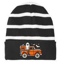 Monster Truck Pumpkin Ghost Halloween Gift Striped Beanie with Solid Band