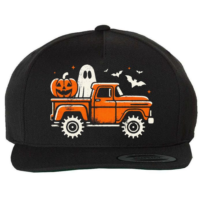 Monster Truck Pumpkin Ghost Halloween Gift Wool Snapback Cap