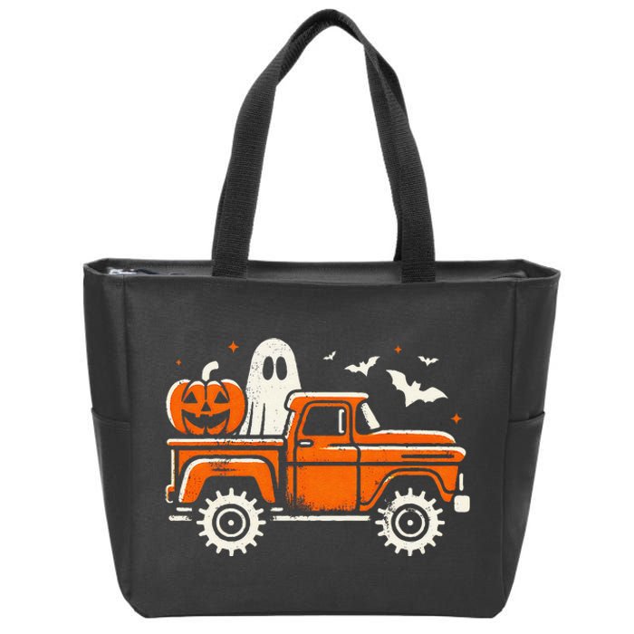 Monster Truck Pumpkin Ghost Halloween Gift Zip Tote Bag