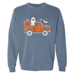 Monster Truck Pumpkin Ghost Halloween Gift Garment-Dyed Sweatshirt