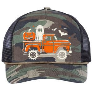 Monster Truck Pumpkin Ghost Halloween Gift Retro Rope Trucker Hat Cap