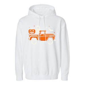 Monster Truck Pumpkin Ghost Halloween Gift Garment-Dyed Fleece Hoodie