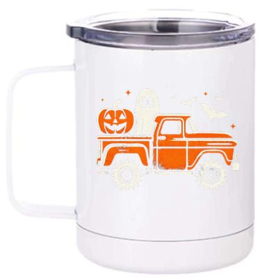 Monster Truck Pumpkin Ghost Halloween Gift 12 oz Stainless Steel Tumbler Cup