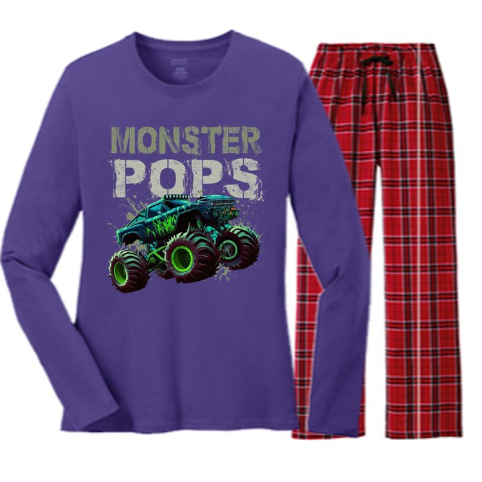 Monster Truck Pops Family Matching Monster Truck Lovers Women's Long Sleeve Flannel Pajama Set 