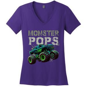 Monster Truck Pops Family Matching Monster Truck Lovers Women's V-Neck T-Shirt