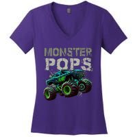 Monster Truck Pops Family Matching Monster Truck Lovers Women's V-Neck T-Shirt