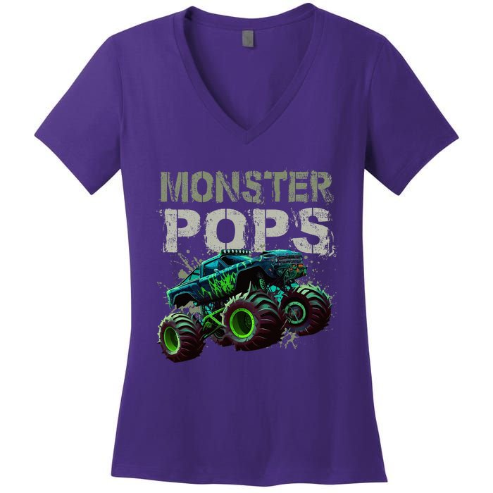 Monster Truck Pops Family Matching Monster Truck Lovers Women's V-Neck T-Shirt